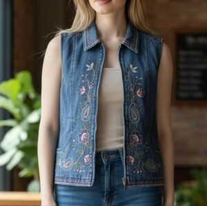 Coquette Zip Front Denim Vest Grandmacore Cottagecore Y2K Vintage Hippie Chic